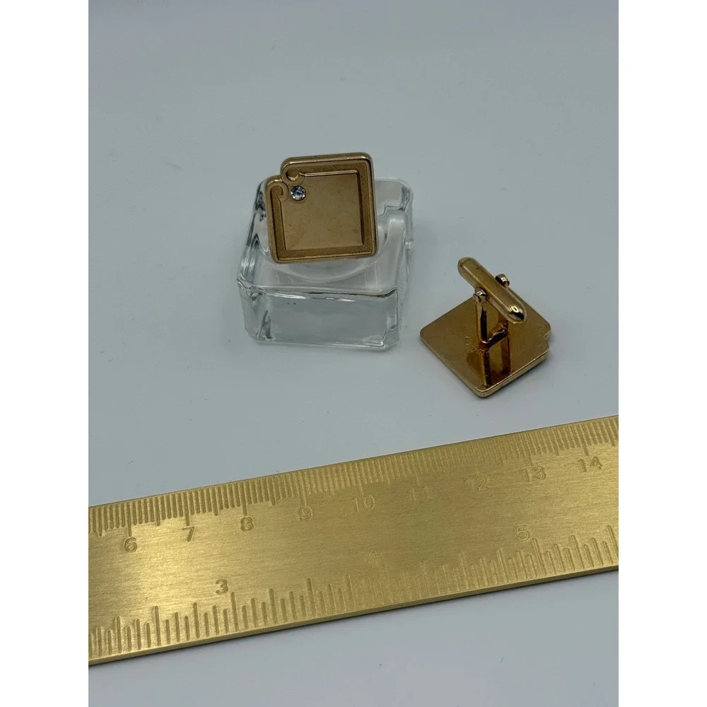 Swank Cufflinks OS Gold Square Rhinestone Vintage Mid Century Modern MCM Formal